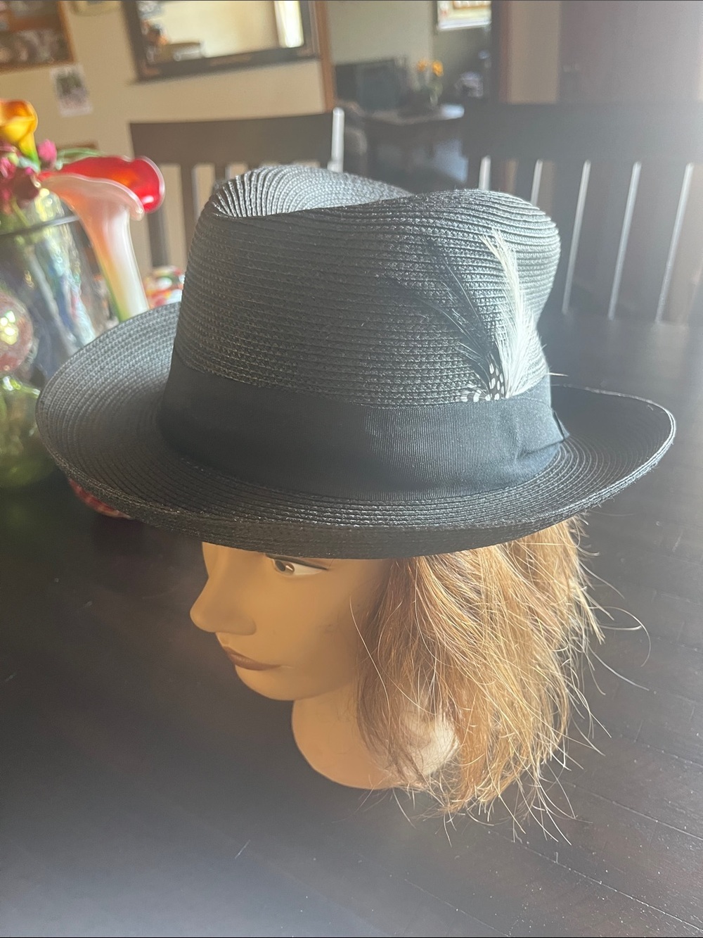 Milani Black Fedora with Feather Accent Size Medium